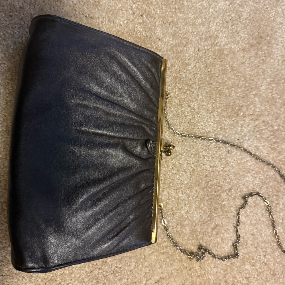 Elegant Vintage Black Leather Clutch